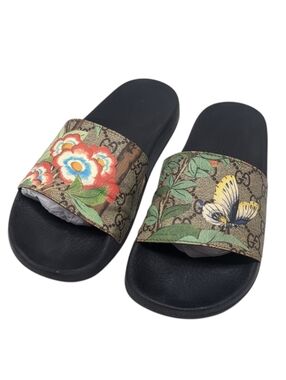 Gucci Tian Slides GG Supreme RARE Butterfly Floral Slide Sandals Size EU 38